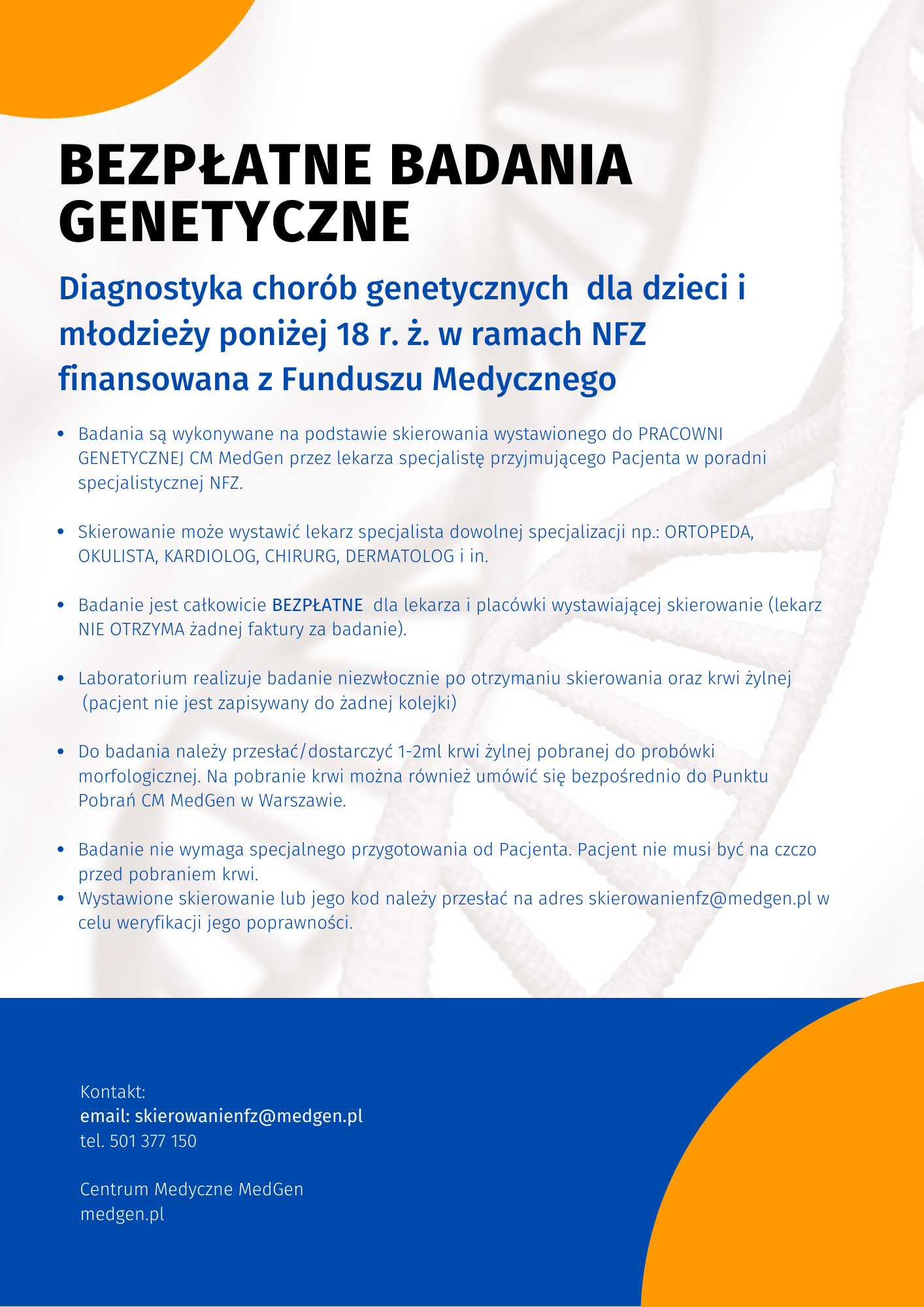 Badanie genetyczne bezpłatne dla dzieci NFZ 2022